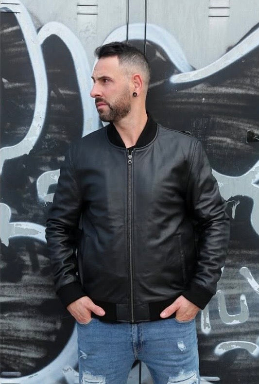 Chaqueta de piel bomber para hombre