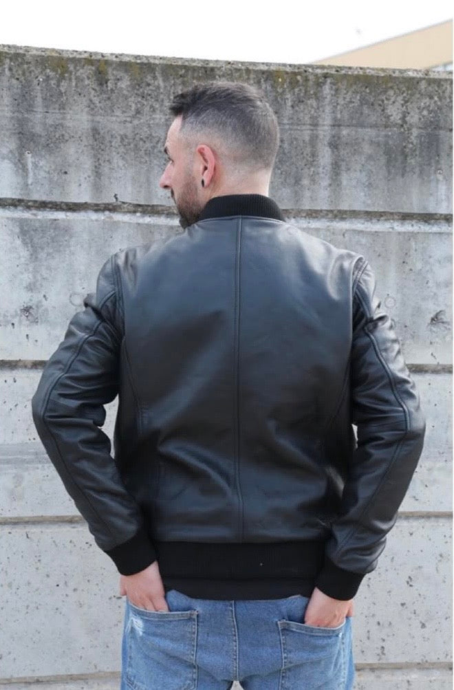 Chaqueta de piel bomber para hombre