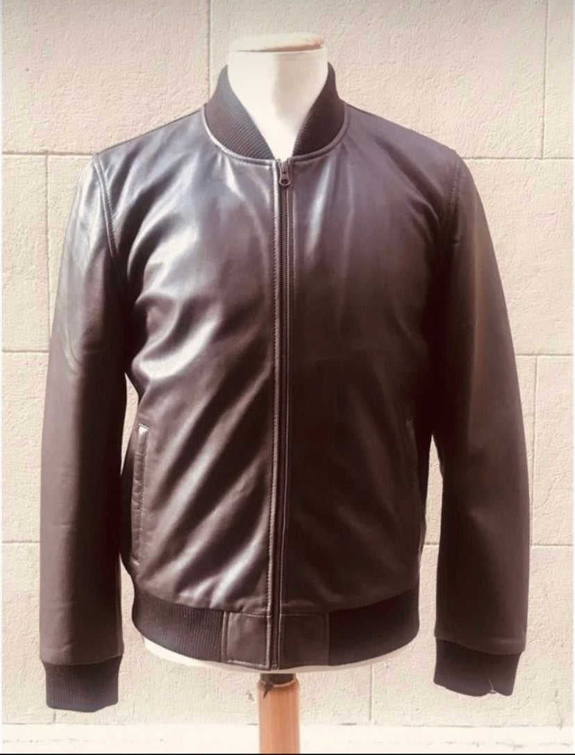 Chaqueta de piel bomber para hombre